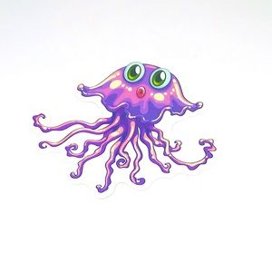 Purple Jellyfish Tropical Ocean Water Fish Cartoon Style Single Decor Stic…